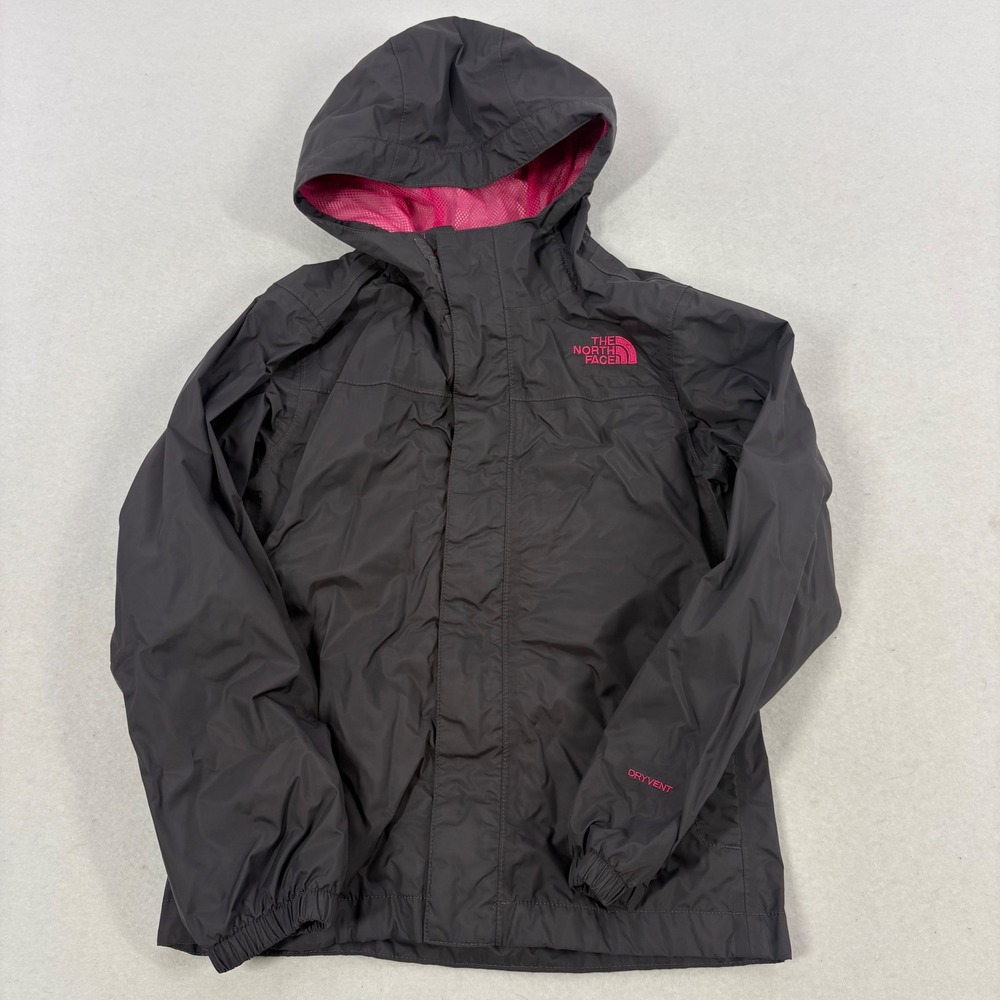 The North Face Rain Jacket Girls Small 6 Grey Pink DryVent Hooded Shell School
